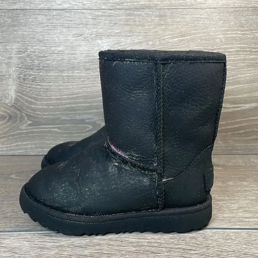 Ugg Kids Classic II Black Leather Sparkly Glitter Toddler Girl Sz 10 Winter Boot